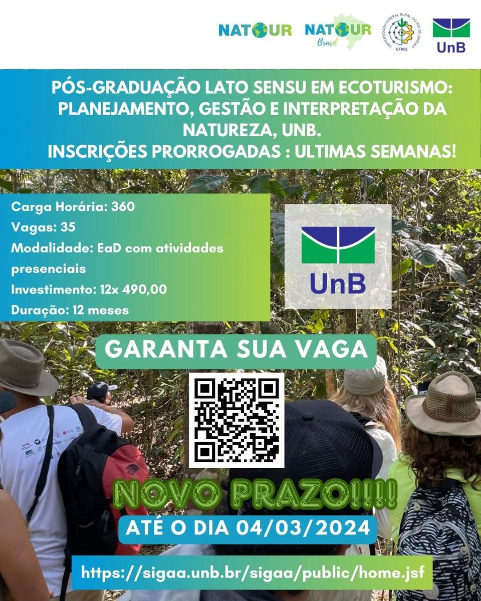 Pós-graduação em Ecoturismo e Interpretação da Natureza na UnB: inscrições abertas!
